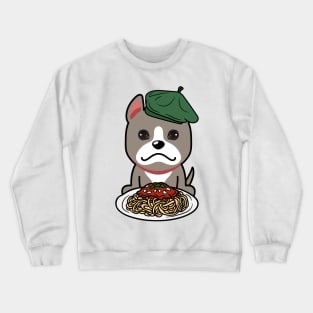 Cute grey dog eating spaghetti Crewneck Sweatshirt